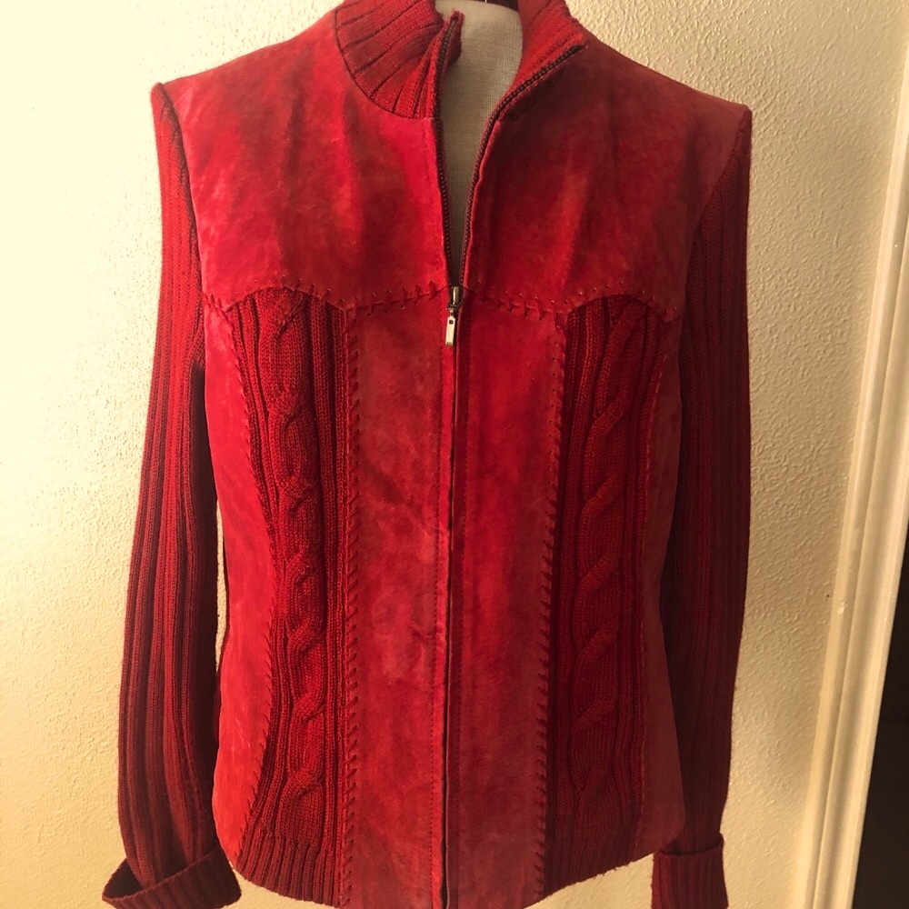 Coldwater Creek red suede & knit sweater